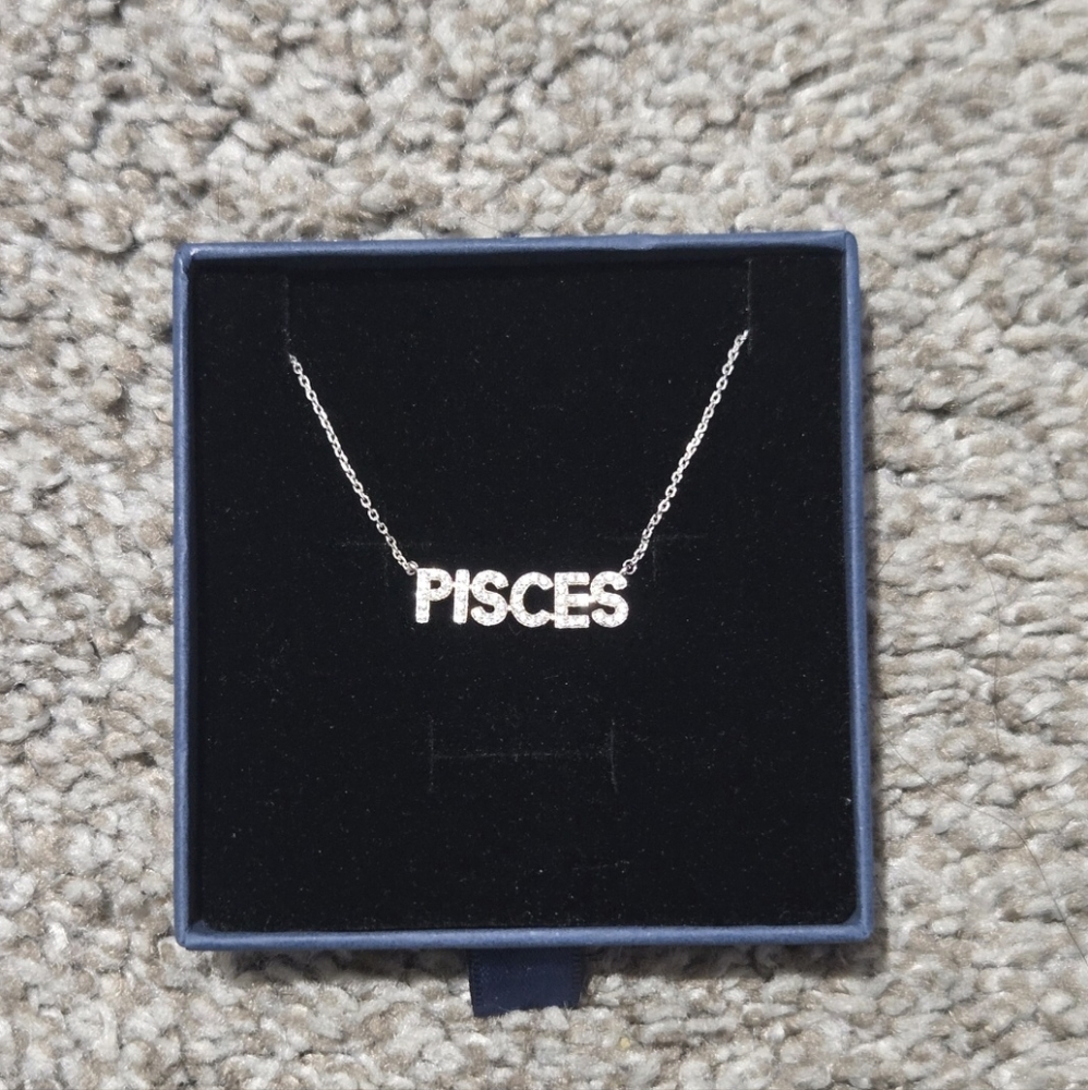 Sterling Silver CZ Pisces Nameplate Necklace NIB